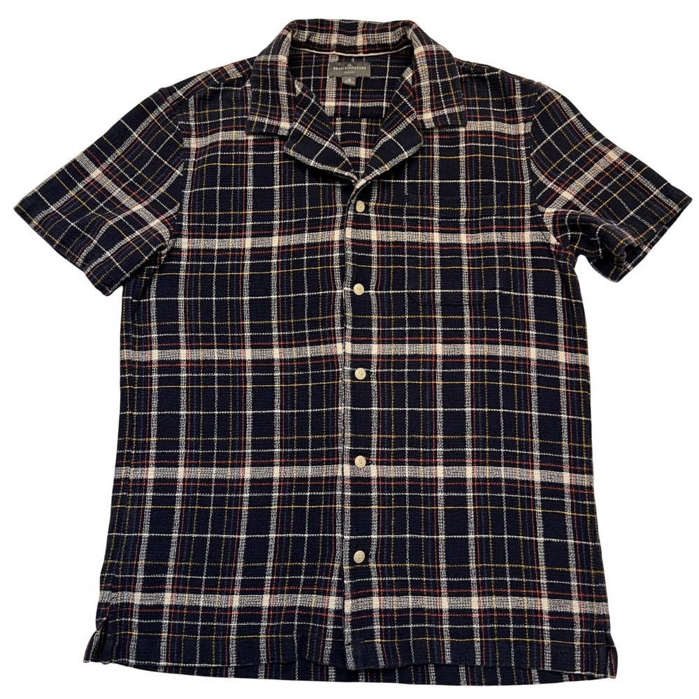 LL Bean Men's Navy Tartan Plaid Classic Heritage Preppy 100% Cotton Shirt Size M